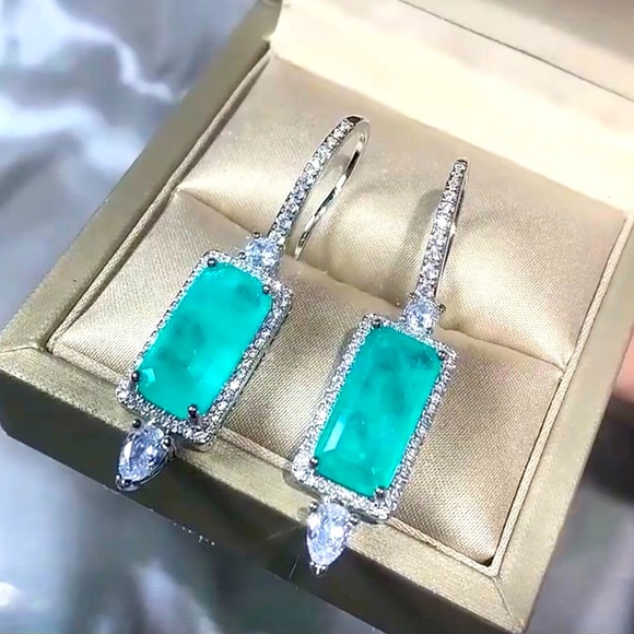 ✨Dainty Paraiba Tourmaline Drop Earring & Necklace Set ✨ - Picture 7 of 8